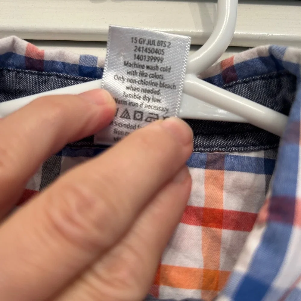 Gymboree Boys Plaid Button Down Shirt Orange Blue Red‎ Black Checkered